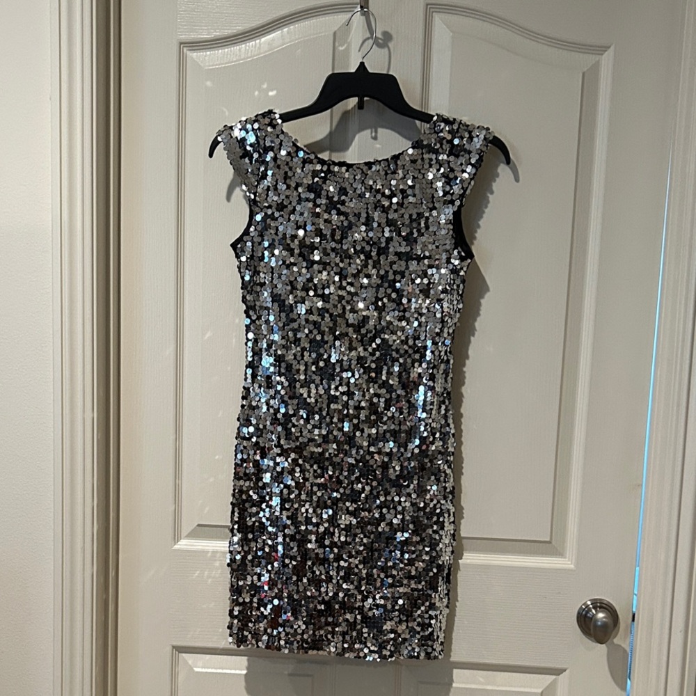 Silver Sequin Sleeveless Dress